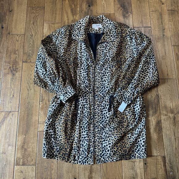 VTG L S Sports Cinch Waist Utility Jacket Womens OS Cheetah Print 100% Polyester - Picture 1 of 6